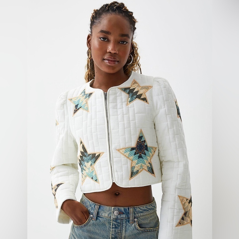 Blue B QUILTED MULTI STAR PADDED WESTERN Zipper JACKET Large ⭐️